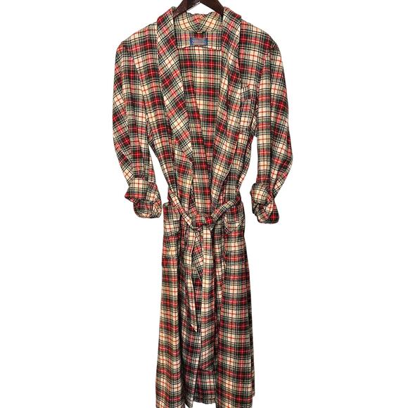 Vintage 60s Pendleton Checkered Plaid Red White Two Pockets Robe Jacket size M - Picture 1 of 15